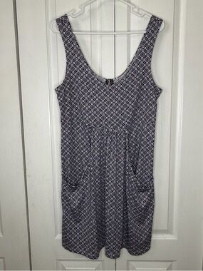 Pacific Beach Dress Womens Medium Navy White Geometric Sleeveless Pockets